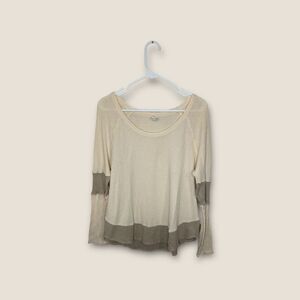Free People Cream and Brown Long Sleeve Top